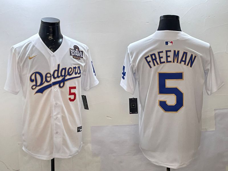 Men Los Angeles Dodgers #5 Freeman White Gold Game 2025 Nike MLB Jersey style 02253